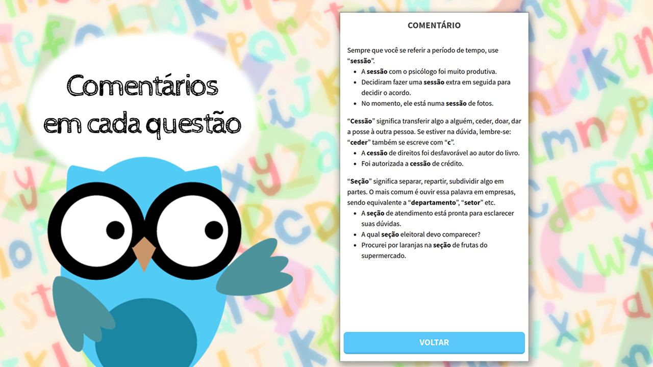 Comentários em cada questão